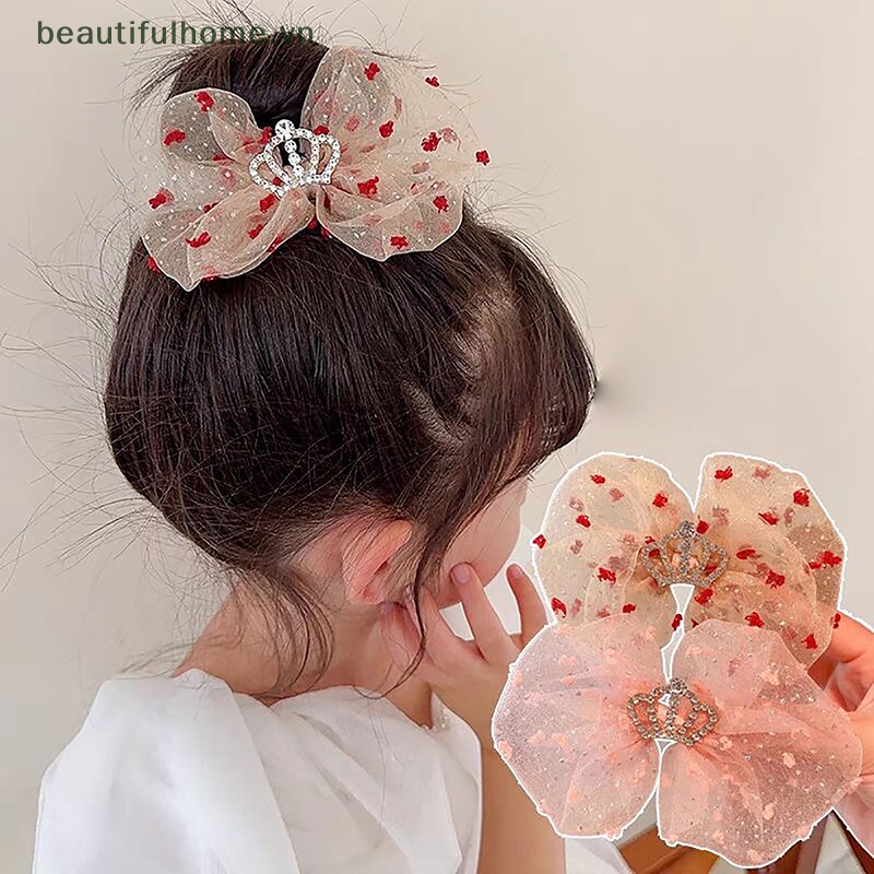 Kẹp Tóc Nơ Lưới Chấm Bi Phong Cách Hàn Quốc Ngọt Ngào Cho Bé Gái