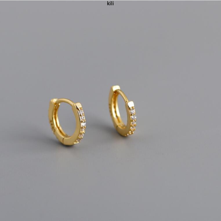 Khuyên Tai Tròn Mạ Bạc 925 Đính Đá zircon Đơn Giản Thời Trang