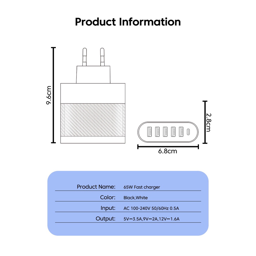 Củ Sạc 65W Nhiều Cổng USB Type C Cho Điện Thoại