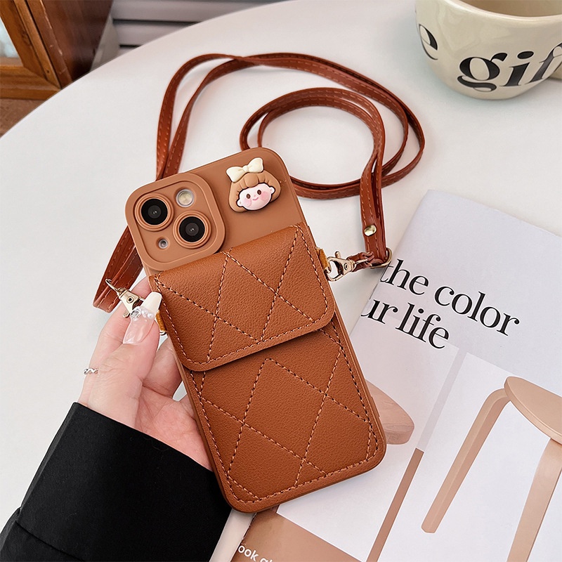 Ốp Điện Thoại Da Kèm Ngăn Đựng Thẻ & Dây Đeo Chéo Cho IPhone 13 12 Mini 14 Pro Max 11 XR XS X 7 8 Plus SE 2020