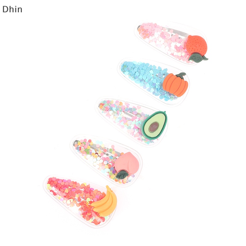 [Dhin] Set 5 Kẹp Tóc Mái Hiên Hình Động Vật / Trái Cây / Cát Lún Lấp Lánh Dễ Thương Cho