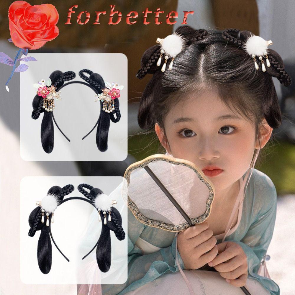 Băng Đô Cài Tóc Giả Bằng Sợi Tổng Hợp In Hoa Phong Cách Hanfu Truyền Thống Trung Hoa Dành Cho Bé Gái Chụp Ảnh