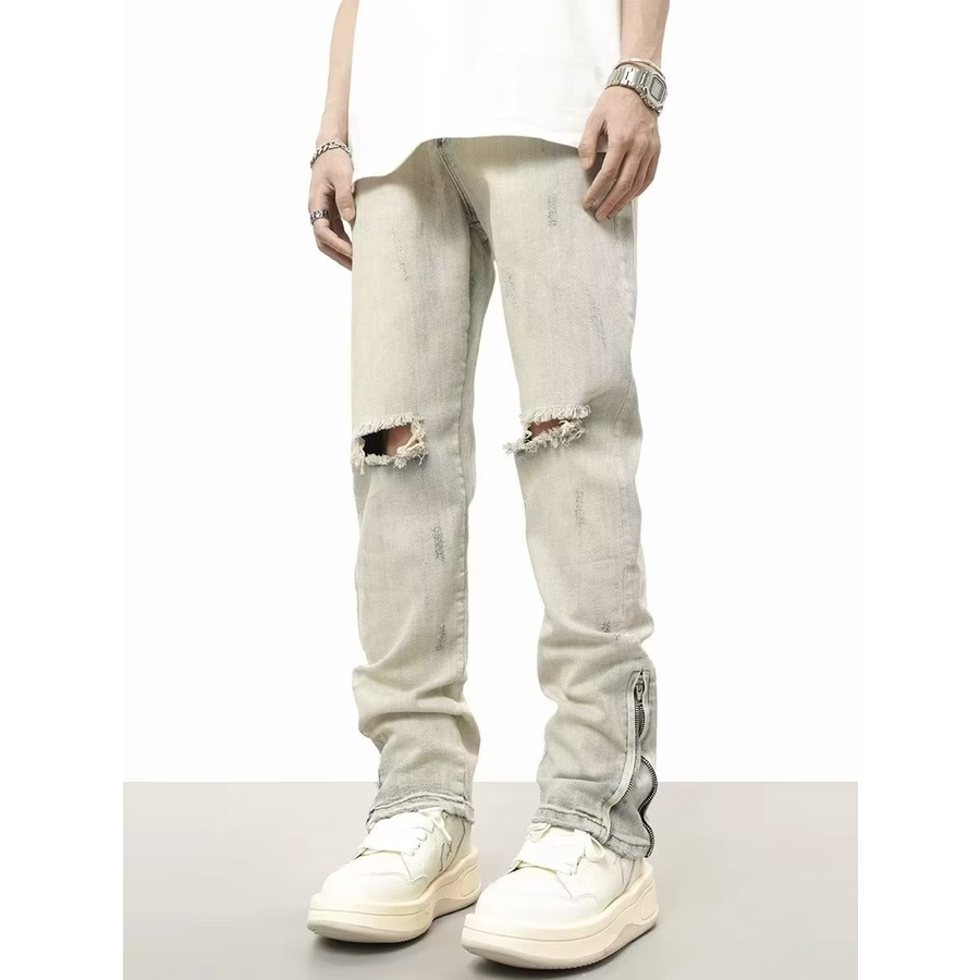 Quần Jeans Nam Dài Dáng Rộng Rách Cá Tính