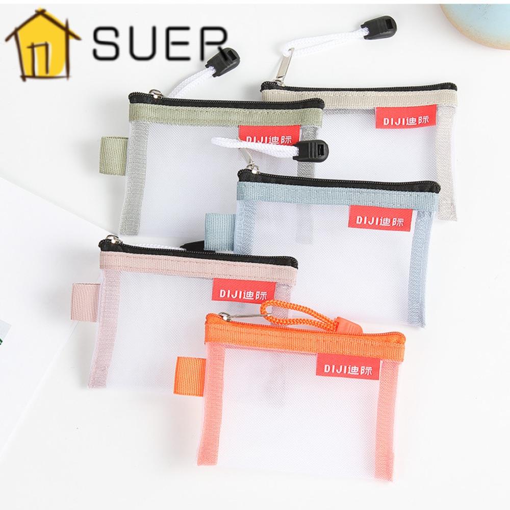 Set 5 Túi Lưới Khóa Kéo Trong Suốt Đựng Tiền / Thẻ / Tai Nghe Đa Năng Tiện Dụng Giá Đỡ