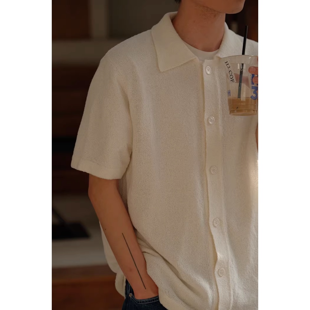 Áo Thun Polo Dệt Kim Mỏng Tay Ngắn Dáng Rộng Màu Sắc Đơn Giản Phong Cách Đường Phố Nhật Bản Cho Nam Và Nữ