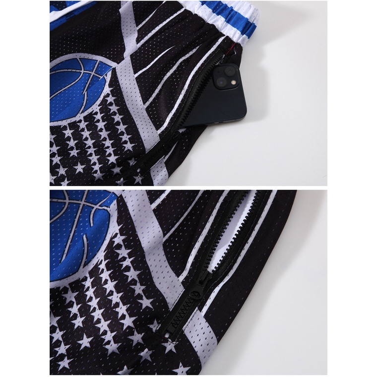 Quần Short Thể Thao Bóng Rổ Phối Lưới Cỡ Lớn Kiểu Retro Mỹ Cá Tính