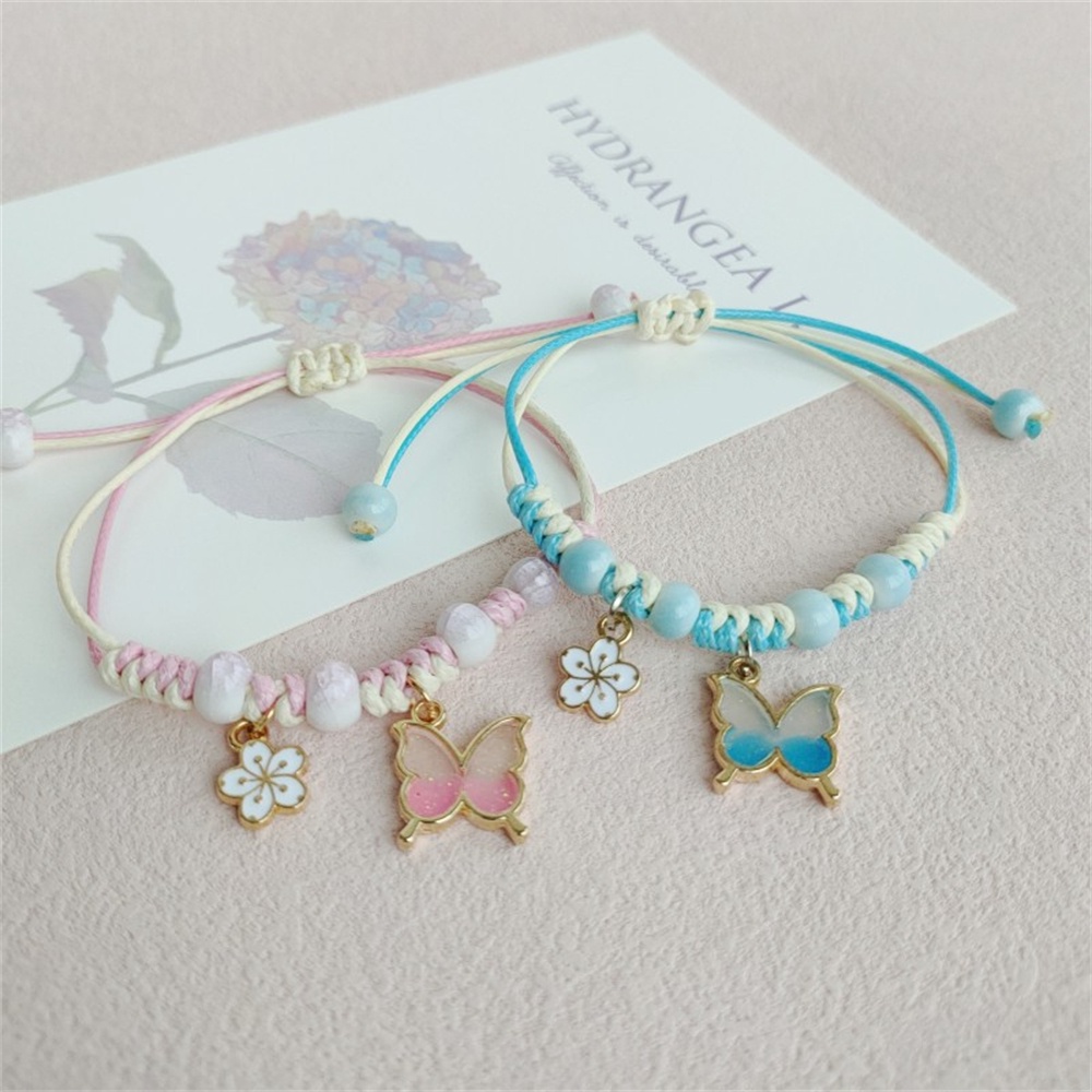 Vòng Tay Dây Thừng Xâu Hạt Gốm Mặt Hình Bướm Dễ Thương Có Thể Điều Chỉnh Thời Trang