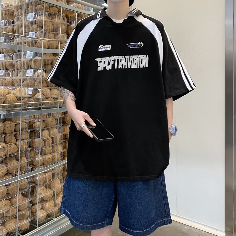 Áo Thun Polo Ngắn Tay Màu Sắc Tương Phản Phong Cách Đường Phố Mỹ Thời Trang Mùa Hè Cho Nam Và Nữ