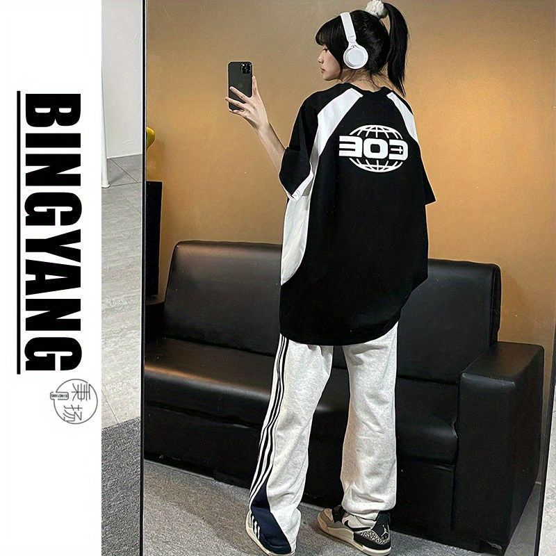 Áo Thun Ngắn Tay In Hình Xe Máy + Quần Thể Thao Thời Trang Cho Nam Nữ