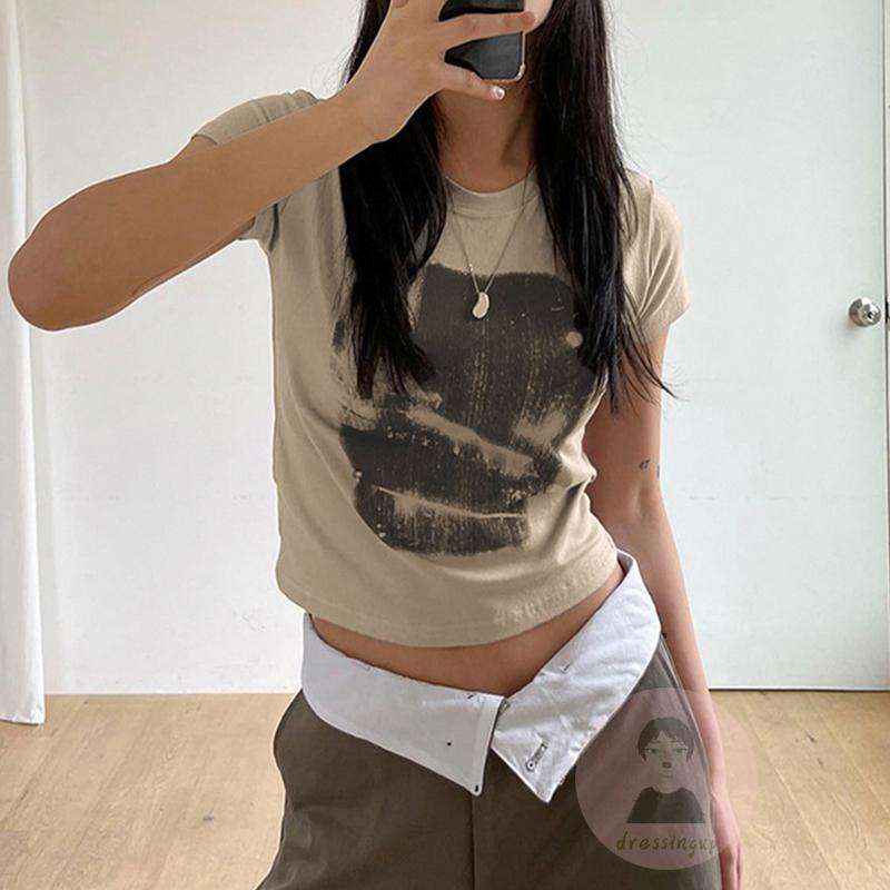 Áo Thun Nữ Ngắn Tay Cổ Tròn In Hình Trừu Tượng