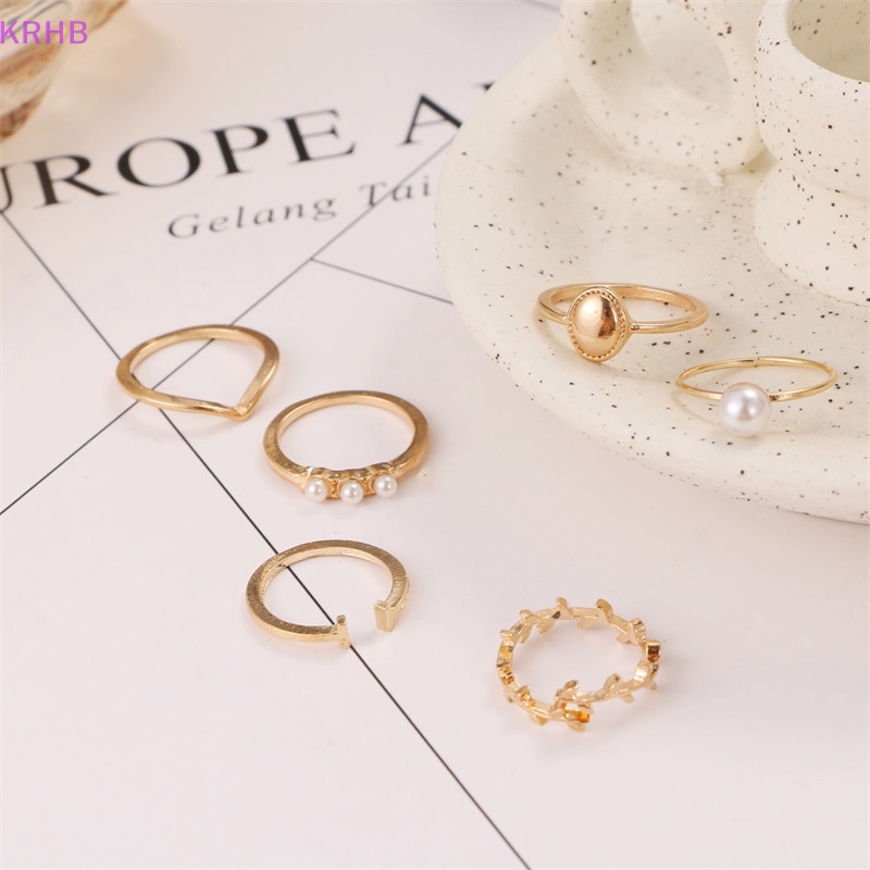 Set 6 Nhẫn Đeo Khớp Ngón Tay Đính Ngọc Trai Giả Phong Cách Bohemian Cho Nữ Mới