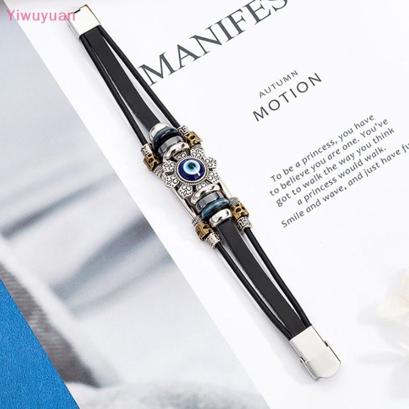 Vòng Tay Da Nhiều Lớp Gắn Hạt Hình Mắt Quỷ May Mắn Cho Nam Nữ