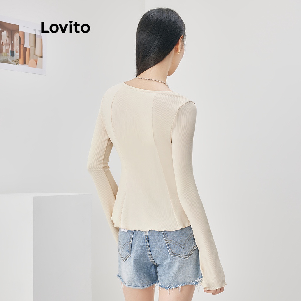 Áo kiểu Lovito màu trơn bất đối xứng phối nút phía trước phong cách thường ngày dành cho nữ L52AD153 (màu mơ)