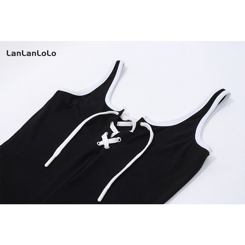 Jumpsuit LanLanLoLo sát nách cổ chữ V màu sắc tương phản thời trang 2023 cho nữ