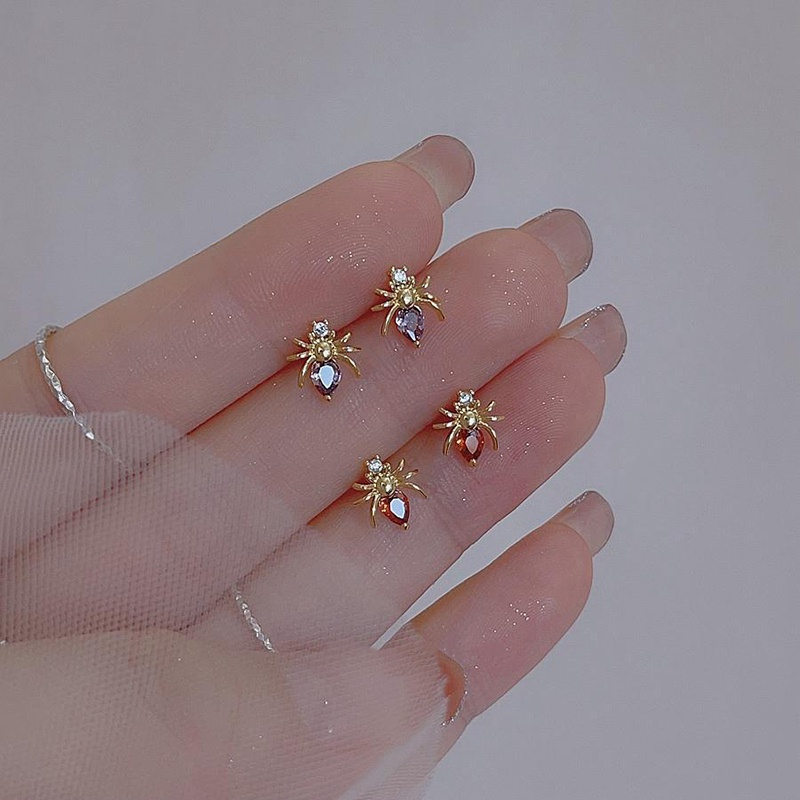 Bông Tai Bằng Thép Titan Đính Đá Zircon Màu Đỏ / Tím / Vàng Thời Trang Cá Tính Cho Nữ