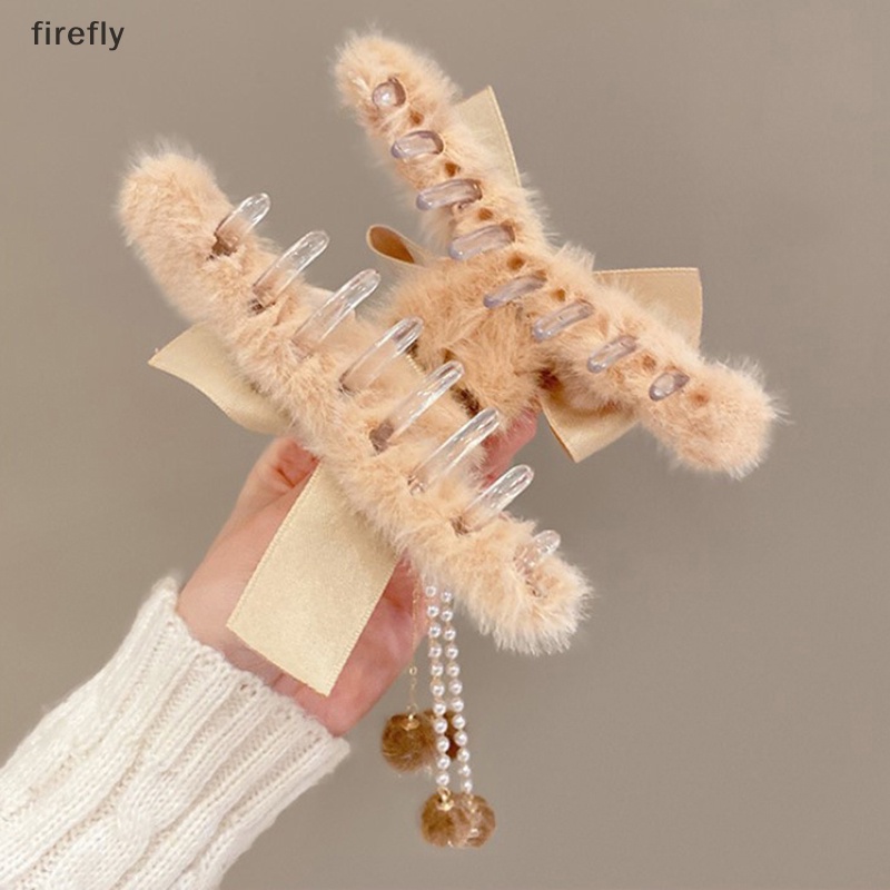 [firefly] Kẹp Tóc Càng Cua Dày Đính Nơ Tua Rua Dễ Thương Thời Trang Mùa Đông Cho Nữ