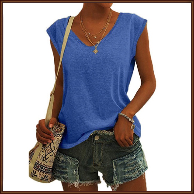 Áo Không Tay Cổ Chữ V Màu Sắc Đơn Giản Thanh Lịch Cho Nữ