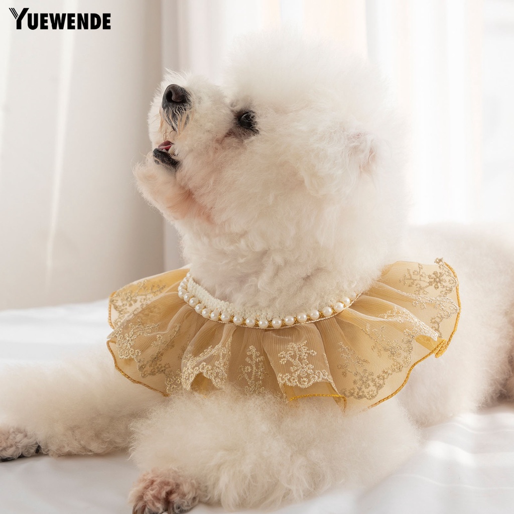 Vòng Cổ Ren Đính Ngọc Trai Nhân Tạo Thoáng Khí Dành Cho Thú Cưng YQ.E