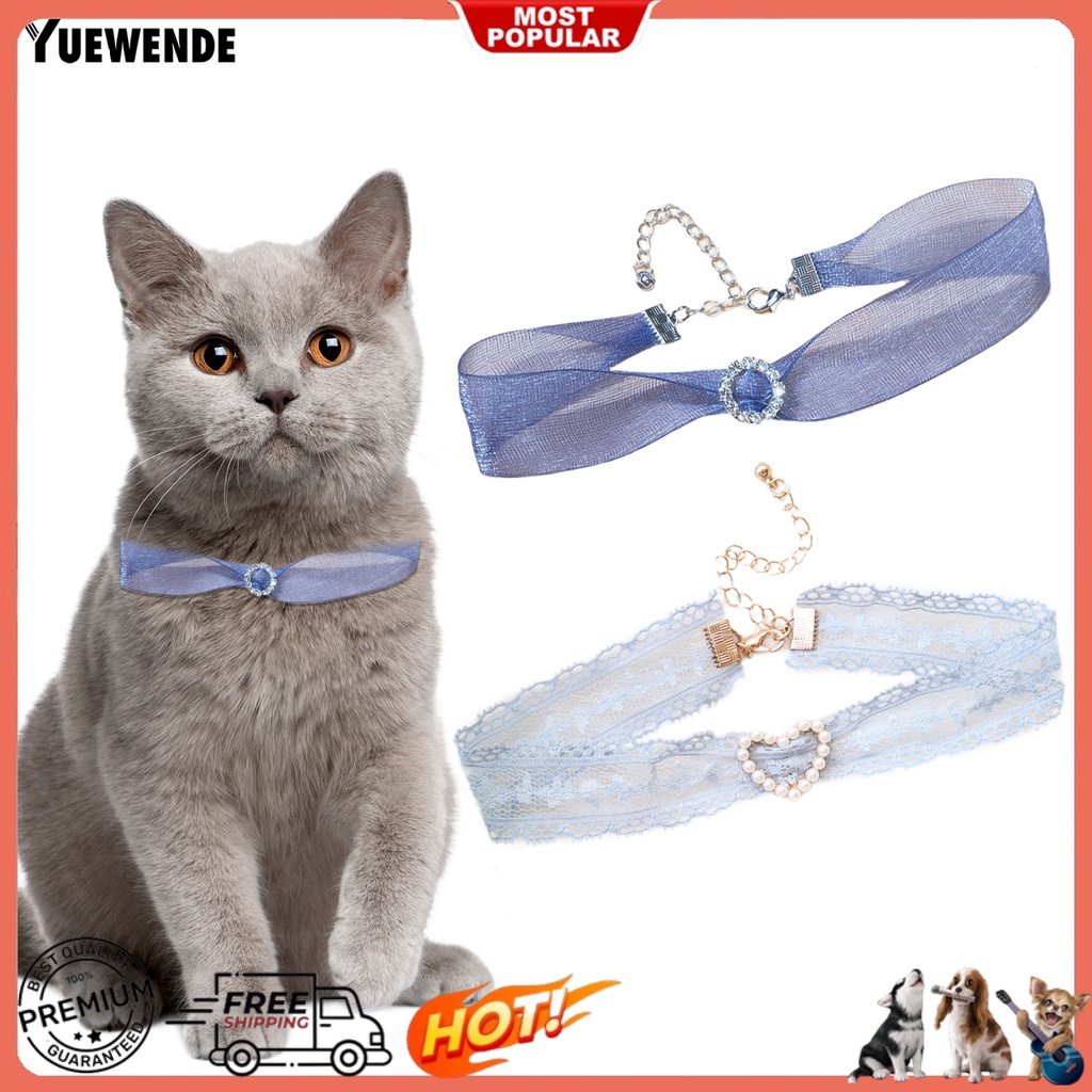 Yq.e Vòng Cổ Ruy Băng Viền Ren Đính Đá Có Thể Điều Chỉnh Thời Trang An Toàn Dành Cho Thú Cưng Mặc Hàng Ngày