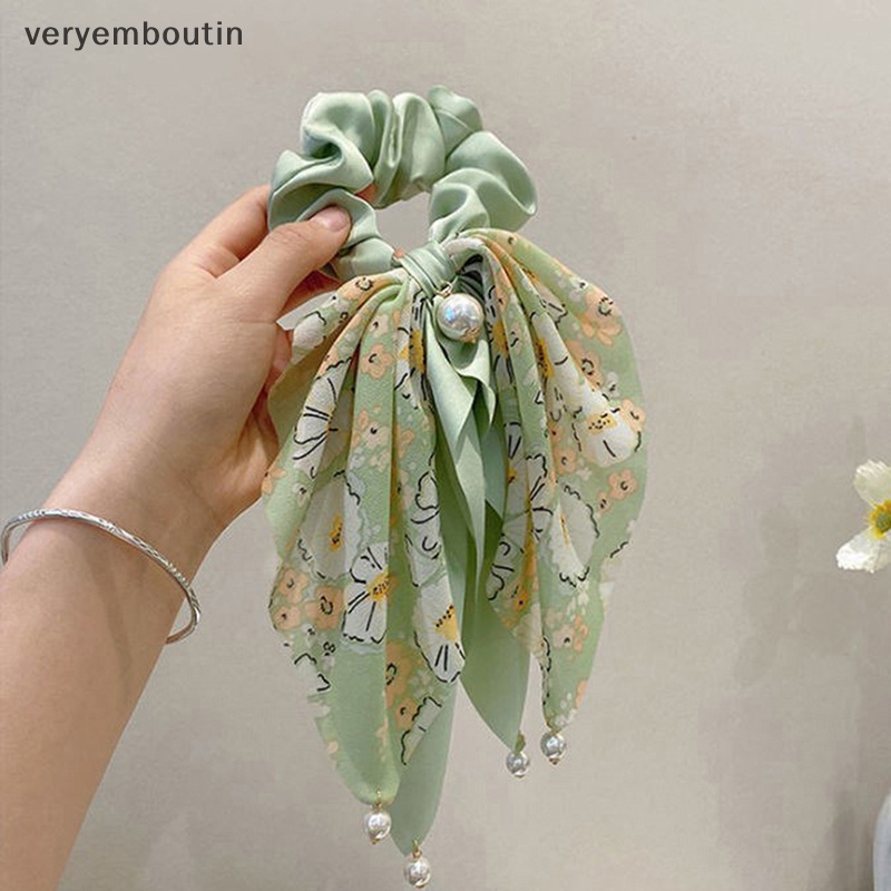 Dây Buộc Tóc Hình Nơ Đính Ngọc Trai Đơn Giản Phong Cách Hàn Quốc Thời Trang