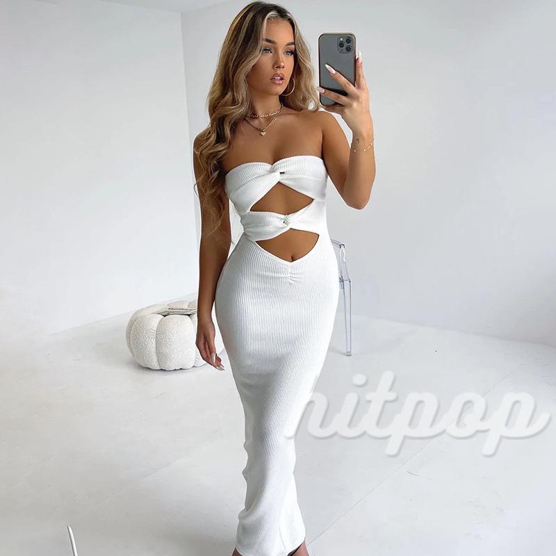 Hitpop-đầm Body Không Dây Thắt Nút Khoét Rỗng Ôm Dáng Dài / Câu Lạc Bộ / Bar Cho Nữ