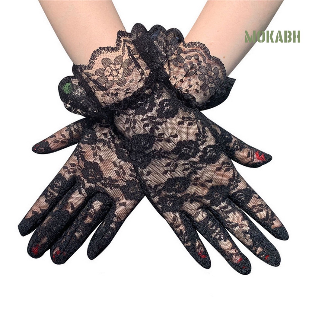 1 Đôi Găng Tay Ngắn Họa Tiết Ren Hoa Màu Trơn Thanh Lịch Dành Cho Cô Dâu