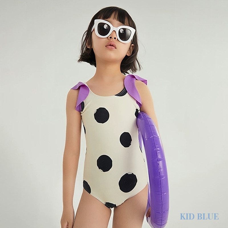 Bộ Đồ Bơi Một Mảnh Cổ Tròn Họa Tiết Chấm Bi Co Giãn Phong Cách Hàn Quốc Thời Trang Mùa Hè Cho Bé Gái