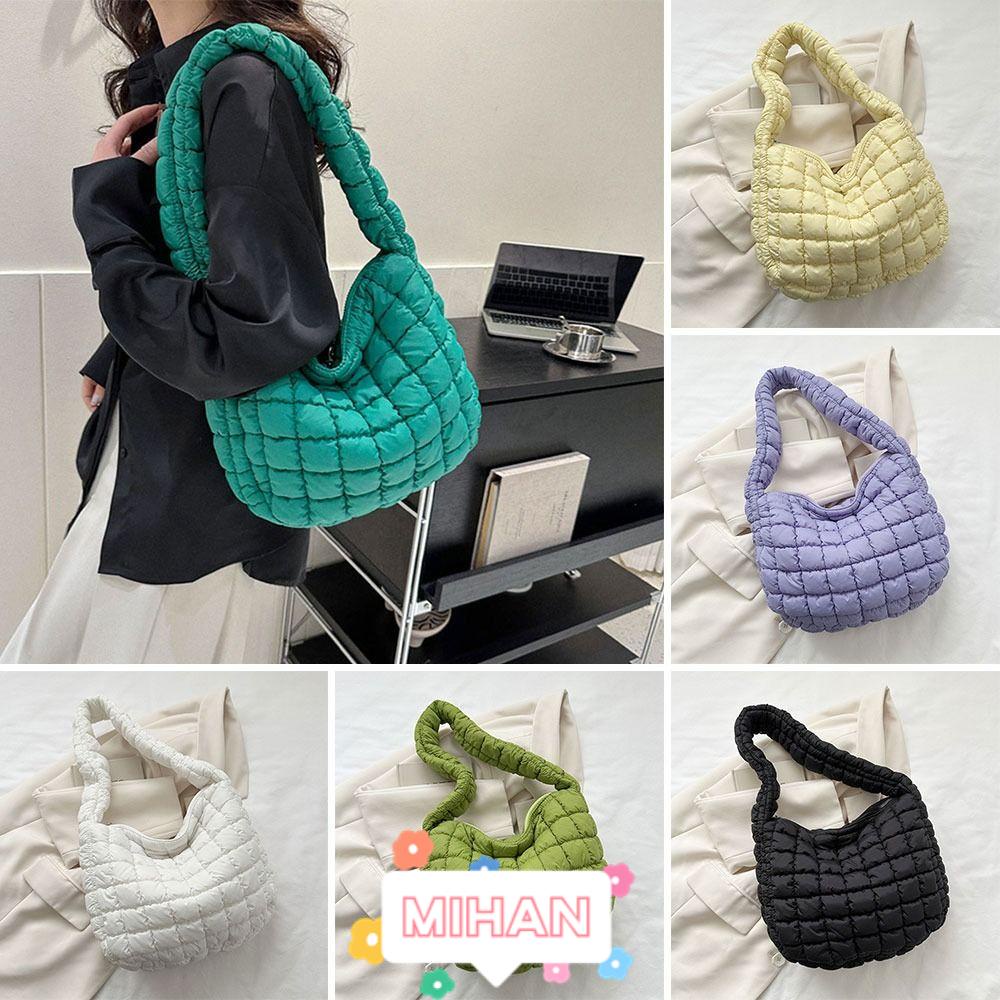 MIHAN1 Túi Xách Cotton Họa Tiết Sọc Caro Thời Trang Cho Nữ