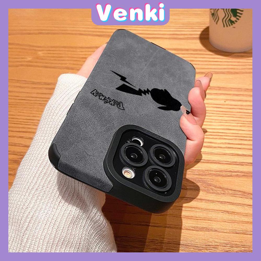 VENKI - Cho iPhone 11 Ốp Da Học Sinh Da Lộn Mềm Chống Sốc Ốp Lưng Điện Thoại Camera Đơn Giản Màu Đen Yêu Tinh Dễ Thương Tương Thích Với iPhone 14 13 Pro max 12 Pro max xr xs 7Plus 8Plus