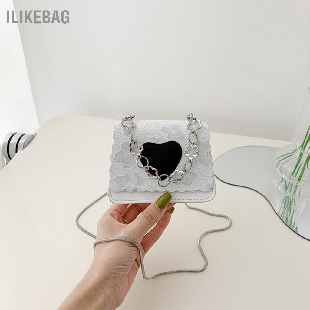 Ilikebag Túi dây xích đeo vai nhỏ sành điệu xách có trang trí trái tim đào