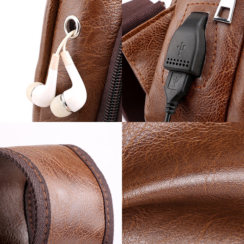 Túi Đeo Chéo Da PU Có Cổng Sạc USB Phong Cách Thể Thao Thời Trang Cho Nam