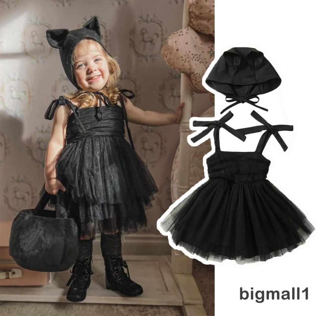 Đầm Xòe Chữ A Màu Đen Kèm Nón Tai Mèo Hóa Trang Halloween Cho Bé Gái 6 Tháng-5 Tuổi
