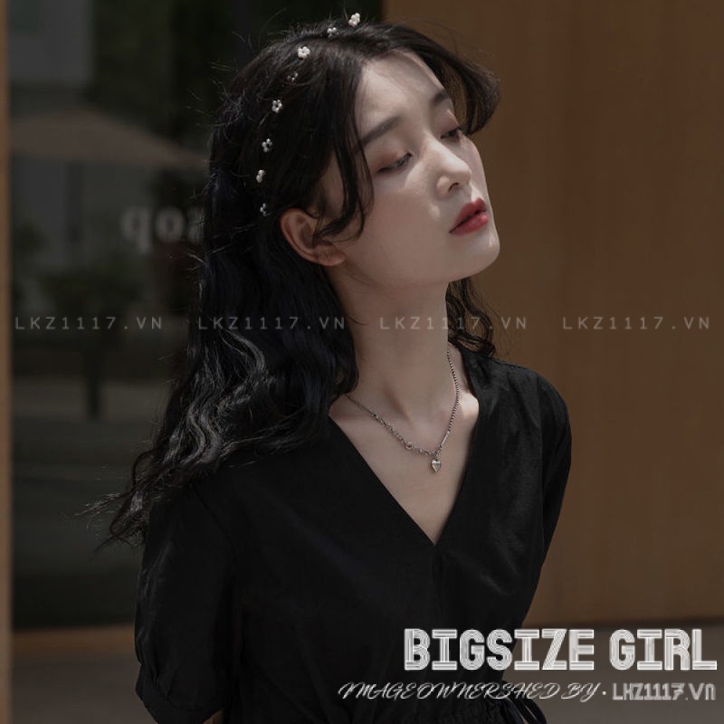 Váy đầm nữ Bigsize Đầm babydoll dáng dài tay ngắn cổ chữ v đen mùa hè Phong cách Hàn Quốc Thời Trang đẹp