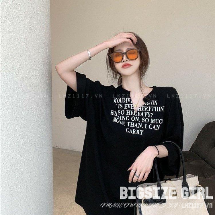 Áo thun nữ tay ngắn Bigsize Áo phông kiểu form rộng cổ chữ v in hình mùa hè Phong cách Hàn Quốc Thời Trang đẹp