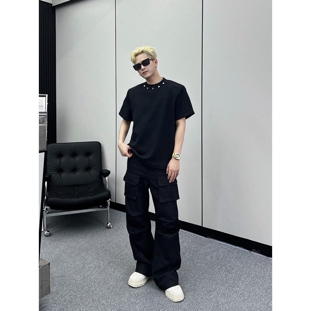 [Love Wearing Help] Áo Thun Nam Tay Ngắn Đính Đinh Tán Kim Loại Cao Cấp Phong Cách Đường Phố Hàn Quốc