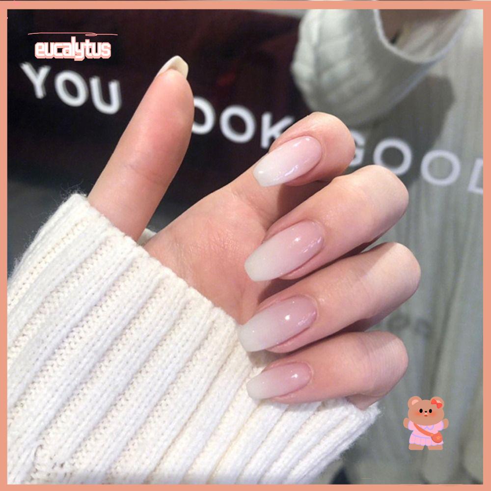 Set 24 Móng Tay Giả Dạng Nhấn Phong Cách Pháp Đơn Giản