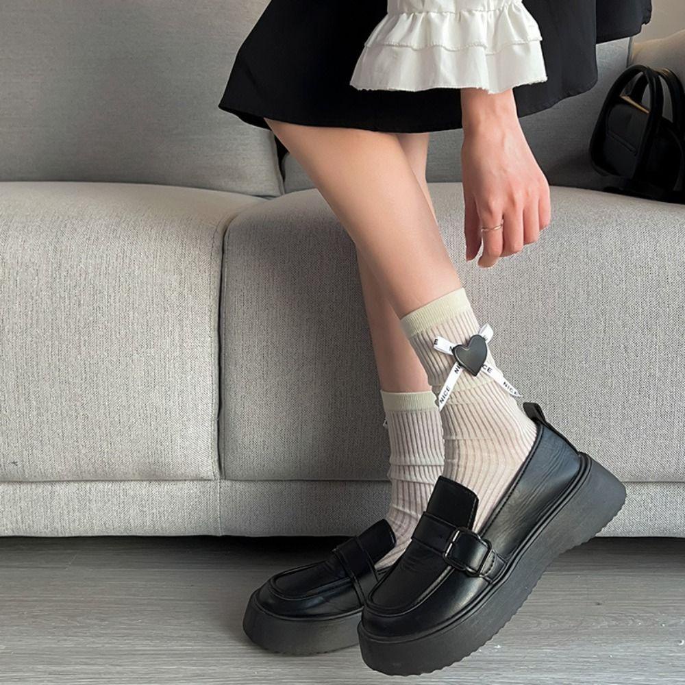 Vớ Cotton Cao Ngang Bắp Chân Màu Trắng Thời Trang Harajuku Thích Hợp Cho Mọi Mùa