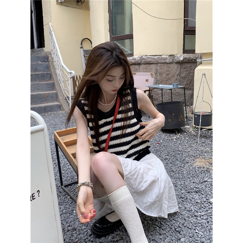 Áo Hai Dây Dệt Kim Họa Tiết Kẻ Sọc Thời Trang Mùa Hè Cho Nữ