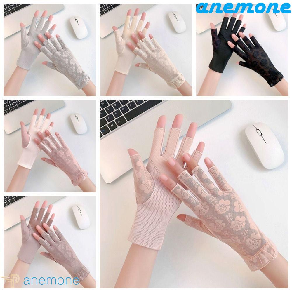 Đôi Găng Tay Lái Xe Vải Lụa Lạnh Phối Ren Hoa Mềm Mại Thoáng Khí Chống Nắng Và Tia UV