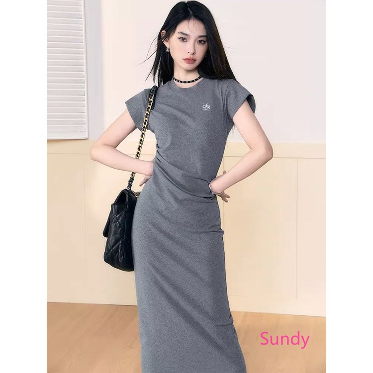 Đầm Tay Ngắn Chiết Eo Xếp Ly Lệch Tà Đơn Giản Thời Trang Mùa Hè Cho Nữ Plus Size