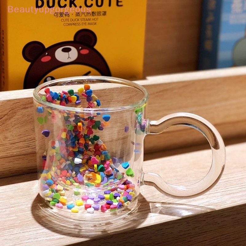 Cốc Thủy Tinh Hai Lớp Hình Trái Tim Nhiều Màu Sắc Sáng Tạo