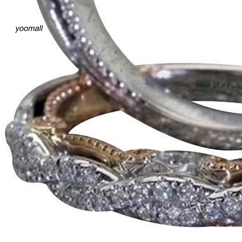 Set 2 Nhẫn Mạ Điện Đính Đá Vuông Lấp Lánh Cho Nữ