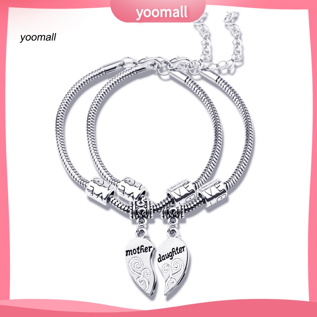 Bộ 2 Vòng Đeo Tay Bằng Hợp Kim Không Gỉ Hình Trái Tim Dành Cho Mẹ Và Bé