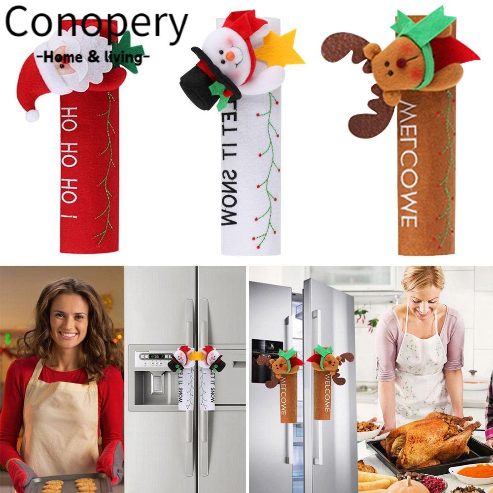 CONOPERY Cặp Vỏ Bọc Tay Cầm Tủ Lạnh Trang Trí Giáng Sinh