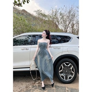 Bigsize Đầm jeans cúp dáng dài đi du lịch 55-95kg