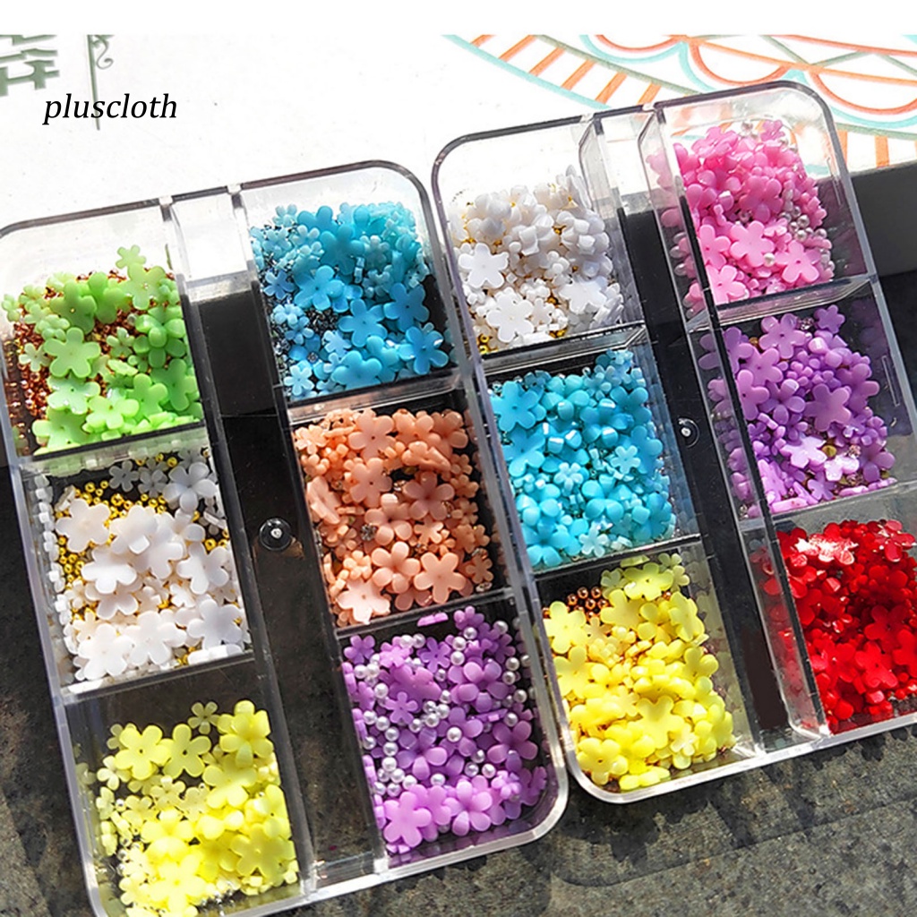 1 Hộp 6 Ngăn Đựng Hạt Ngọc Trai / Hoa Bằng Nhựa Dùng Trang Trí Móng Tay Nghệ Thuật