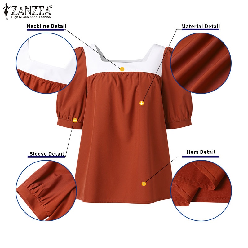 Zanzea Áo Kiểu Cổ Vuông Tay Phồng Thời Trang Hàn Quốc Cho Nữ