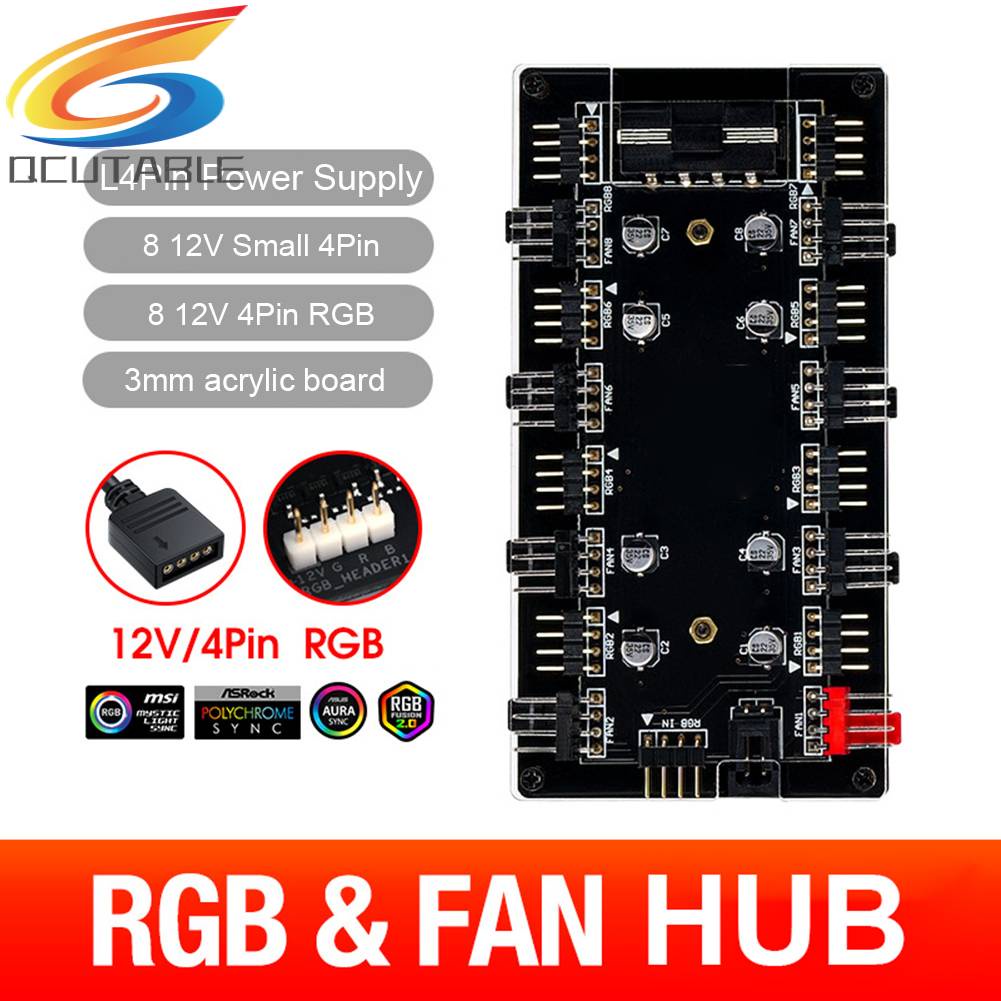 Bộ Chia Cổng 1 Sang 8 Cổng RGB PWM 12V / 4 Pin Cho Bo Mạch Chủ Quạt