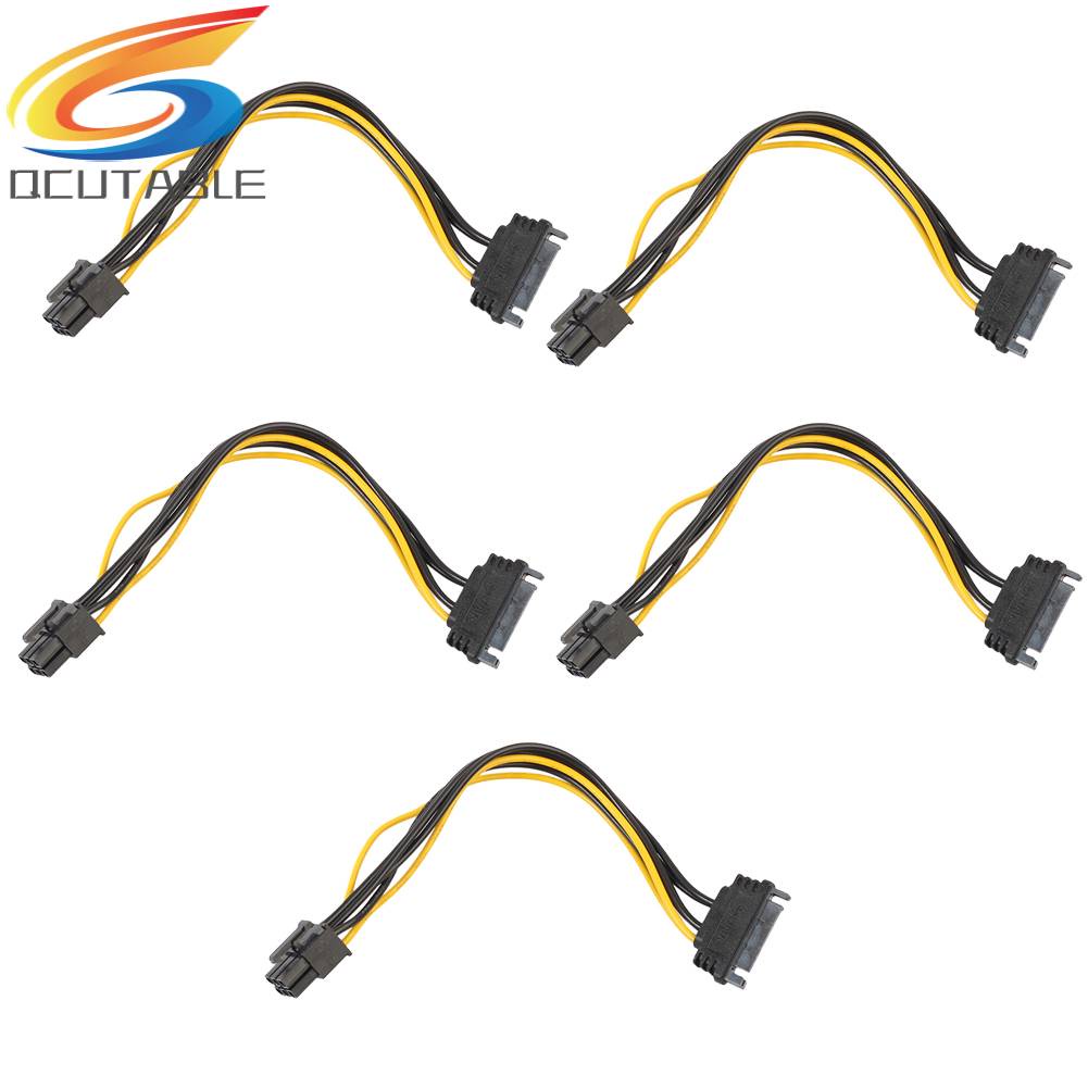 Set 5 Cáp Chuyển Đổi Nguồn Điện 15pin SATA Sang 6pin Pcie PCI Dành Cho Xe Ô Tô / Video