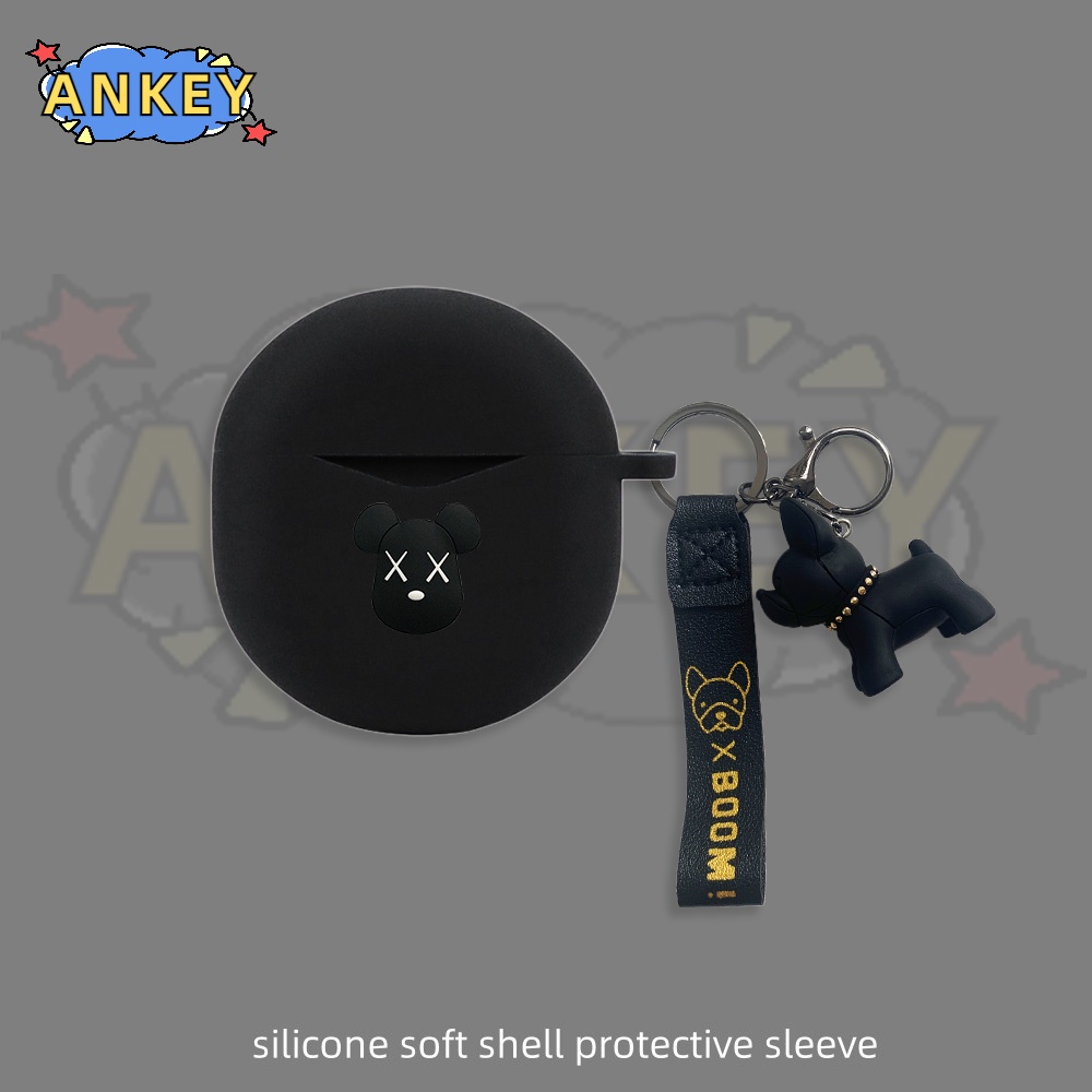 Vỏ Bảo Vệ Hộp Sạc Tai Nghe Bằng Silicon Hình Gấu Màu Xanh Dương Kèm Móc Treo Cho SoundPEATS Air 4 / Air 3 Deluxe / Capsule 3 Pro